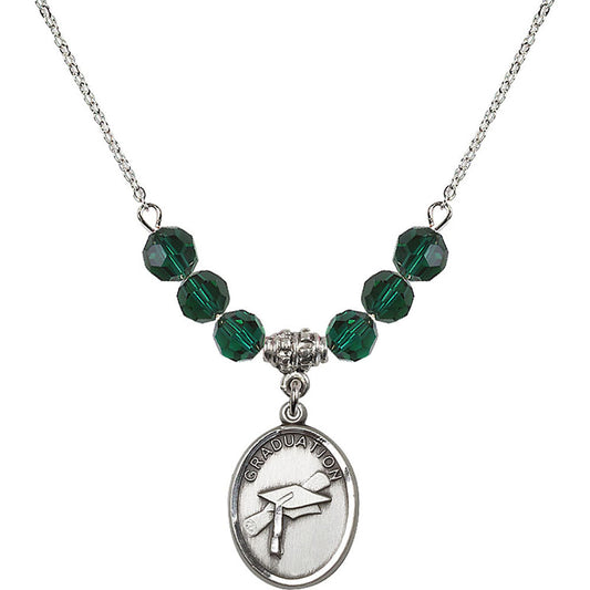 Sterling Silver Graduation Birthstone Necklace with Emerald Beads - 0872