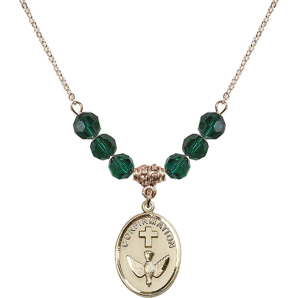 14kt Gold Filled Confirmation Birthstone Necklace with Emerald Beads - 0873