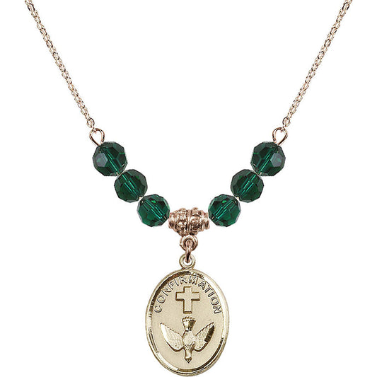 14kt Gold Filled Confirmation Birthstone Necklace with Emerald Beads - 0873