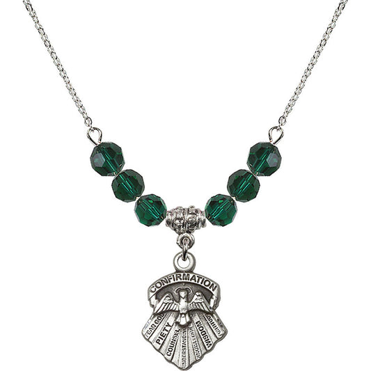 Sterling Silver Seven Gifts Birthstone Necklace with Emerald Beads - 0886