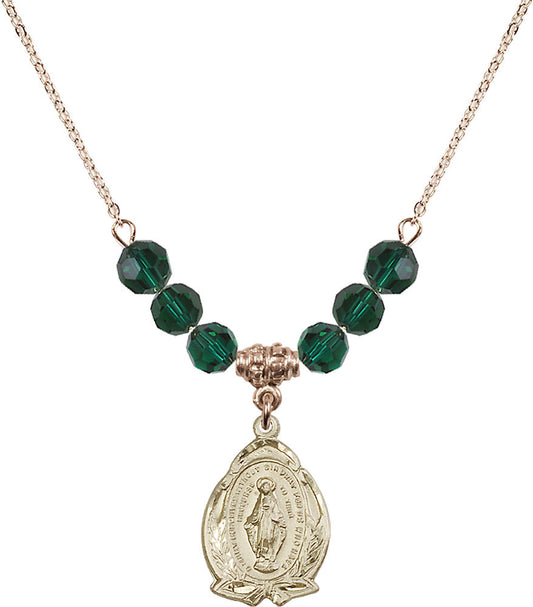 14kt Gold Filled Miraculous Birthstone Necklace with Emerald Beads - 1481