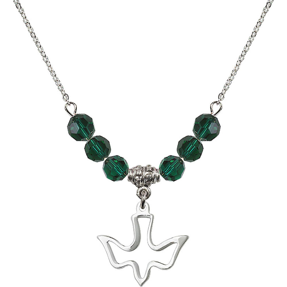 Sterling Silver Holy Spirit Birthstone Necklace with Emerald Beads - 1510