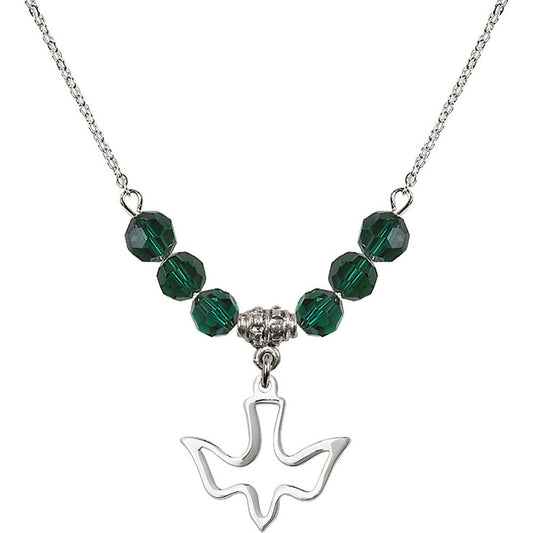 Sterling Silver Holy Spirit Birthstone Necklace with Emerald Beads - 1510