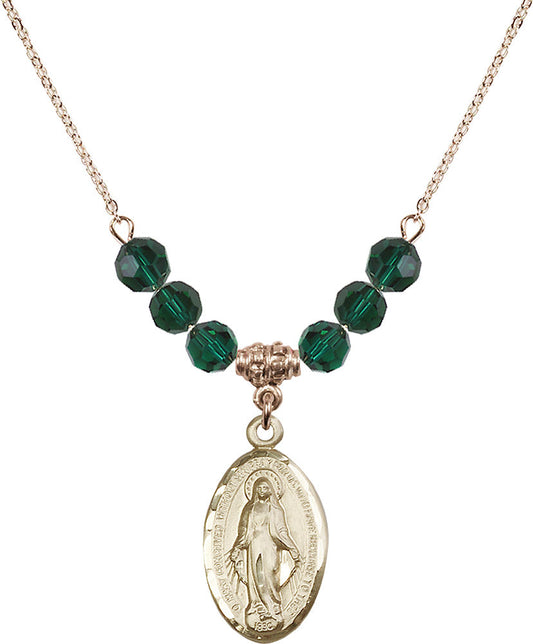 14kt Gold Filled Miraculous Birthstone Necklace with Emerald Beads - 1615