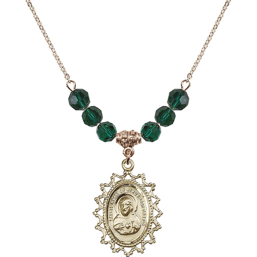 14kt Gold Filled Scapular Birthstone Necklace with Emerald Beads - 1619