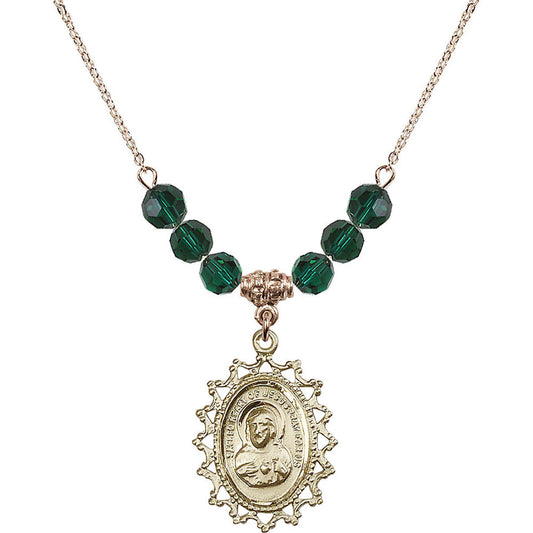 14kt Gold Filled Scapular Birthstone Necklace with Emerald Beads - 1619