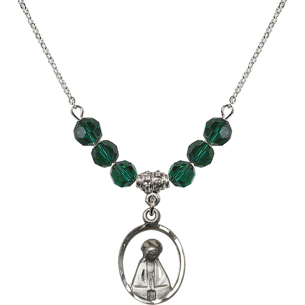 Sterling Silver Madonna Birthstone Necklace with Emerald Beads - 1626