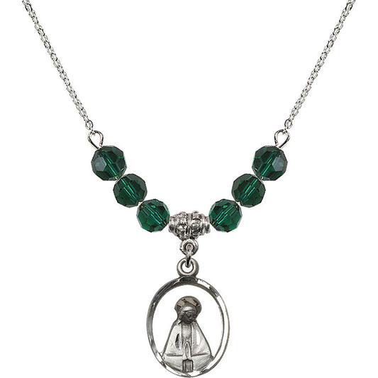 Sterling Silver Madonna Birthstone Necklace with Emerald Beads - 1626