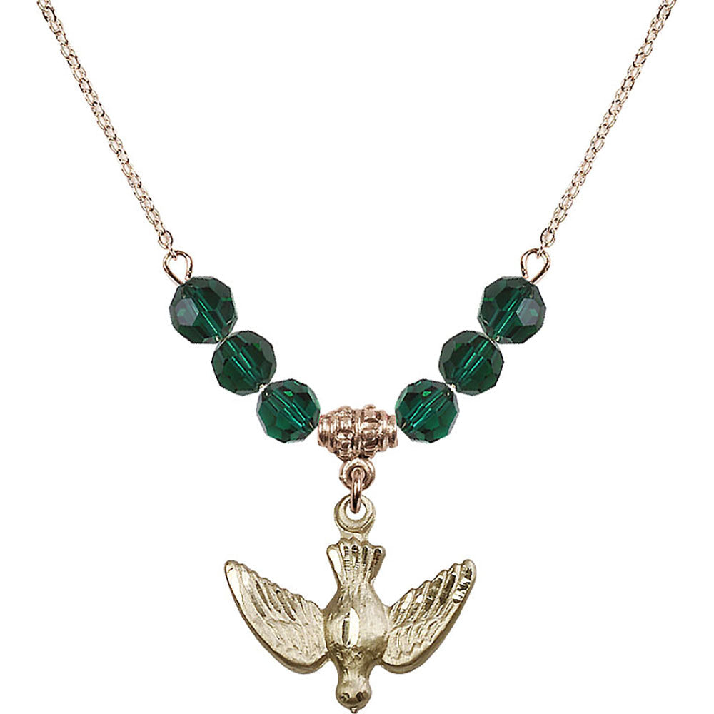 14kt Gold Filled Holy Spirit Birthstone Necklace with Emerald Beads - 1628