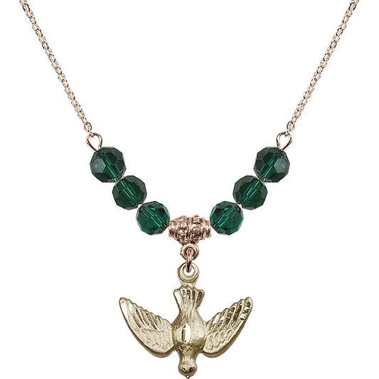 14kt Gold Filled Holy Spirit Birthstone Necklace with Emerald Beads - 1628