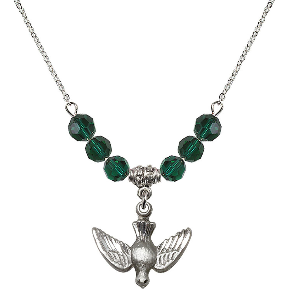 Sterling Silver Holy Spirit Birthstone Necklace with Emerald Beads - 1628