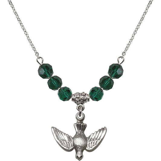 Sterling Silver Holy Spirit Birthstone Necklace with Emerald Beads - 1628