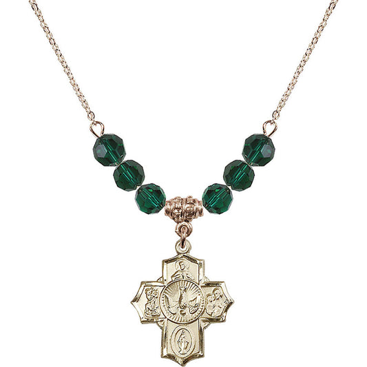 14kt Gold Filled 5-Way Birthstone Necklace with Emerald Beads - 2090