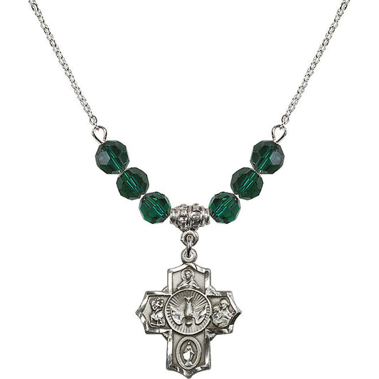Sterling Silver 5-Way Birthstone Necklace with Emerald Beads - 2090
