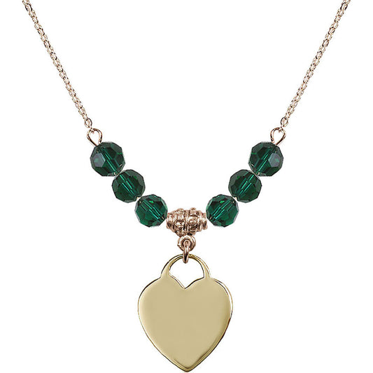14kt Gold Filled Heart Birthstone Necklace with Emerald Beads - 3200