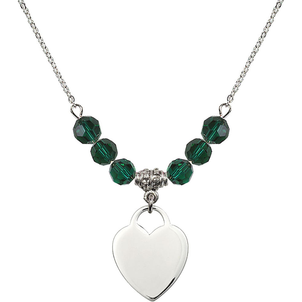 Sterling Silver Heart Birthstone Necklace with Emerald Beads - 3200