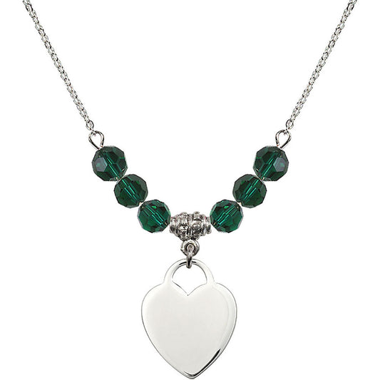 Sterling Silver Heart Birthstone Necklace with Emerald Beads - 3200