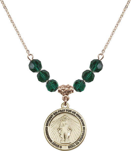 14kt Gold Filled Miraculous Birthstone Necklace with Emerald Beads - 4056