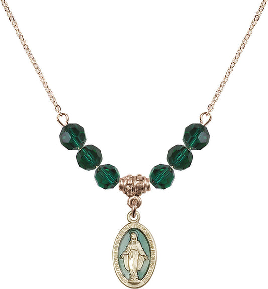 14kt Gold Filled Miraculous Birthstone Necklace with Emerald Beads - 4122