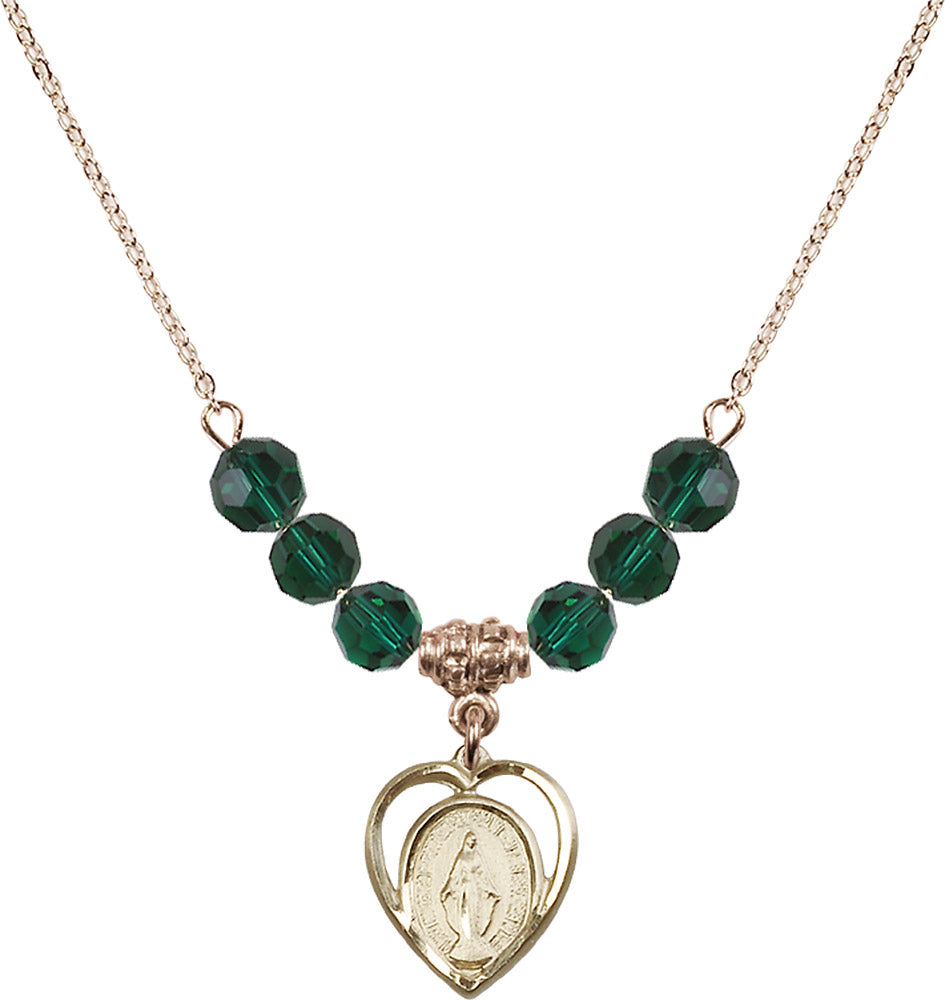 14kt Gold Filled Miraculous Birthstone Necklace with Emerald Beads - 4125