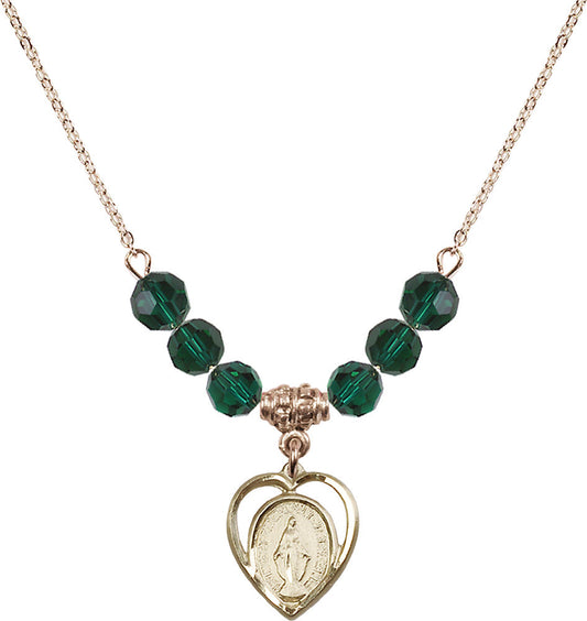 14kt Gold Filled Miraculous Birthstone Necklace with Emerald Beads - 4125