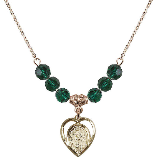 14kt Gold Filled Scapular Birthstone Necklace with Emerald Beads - 4126