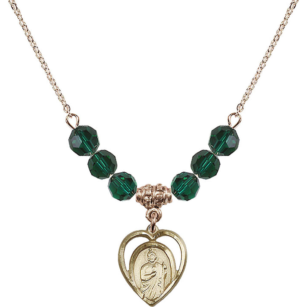 14kt Gold Filled Saint Jude Birthstone Necklace with Emerald Beads - 4128