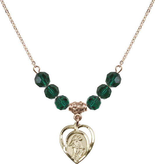 14kt Gold Filled Guardian Angel Birthstone Necklace with Emerald Beads - 4129