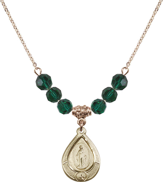 14kt Gold Filled Miraculous Birthstone Necklace with Emerald Beads - 4144