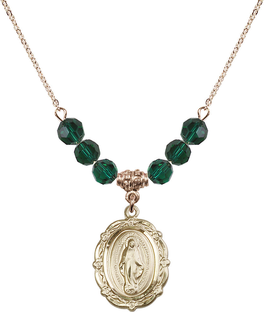 14kt Gold Filled Miraculous Birthstone Necklace with Emerald Beads - 4146