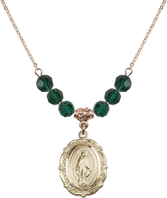 14kt Gold Filled Miraculous Birthstone Necklace with Emerald Beads - 4146