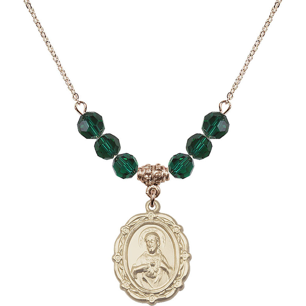 14kt Gold Filled Scapular Birthstone Necklace with Emerald Beads - 4146