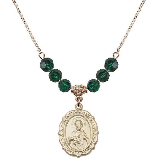 14kt Gold Filled Scapular Birthstone Necklace with Emerald Beads - 4146