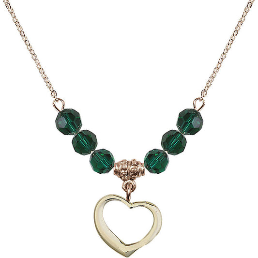 14kt Gold Filled Heart Birthstone Necklace with Emerald Beads - 4208