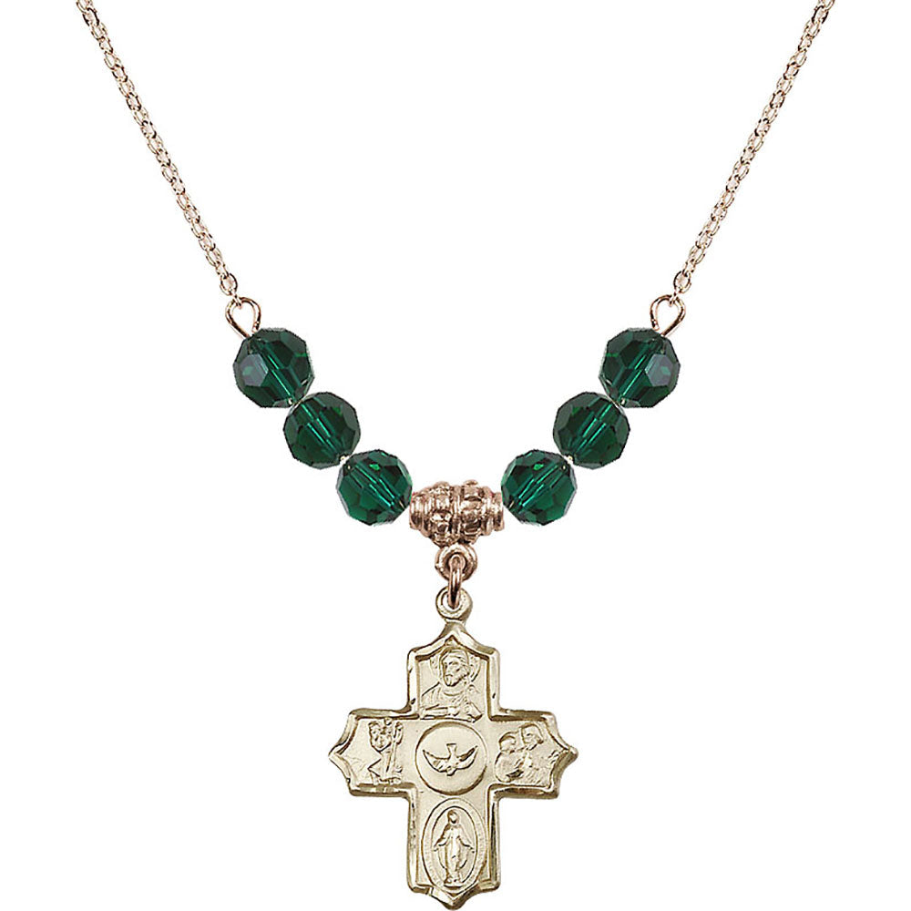 14kt Gold Filled 5-Way Birthstone Necklace with Emerald Beads - 4255