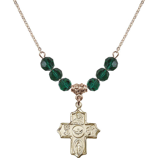 14kt Gold Filled 5-Way Birthstone Necklace with Emerald Beads - 4255
