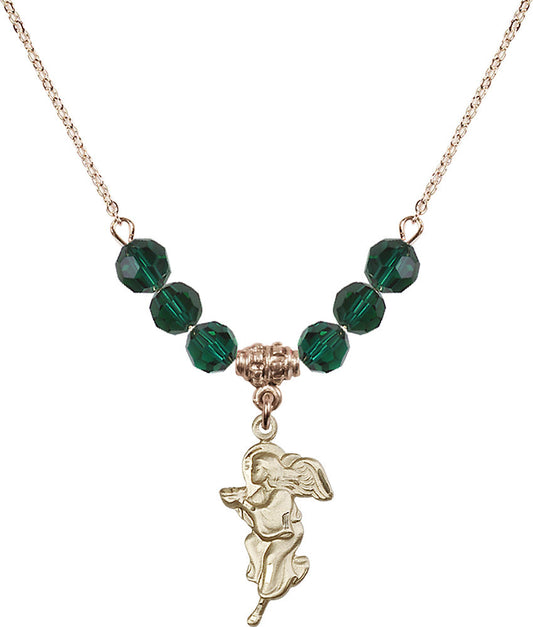 14kt Gold Filled Guardian Angel Birthstone Necklace with Emerald Beads - 4260
