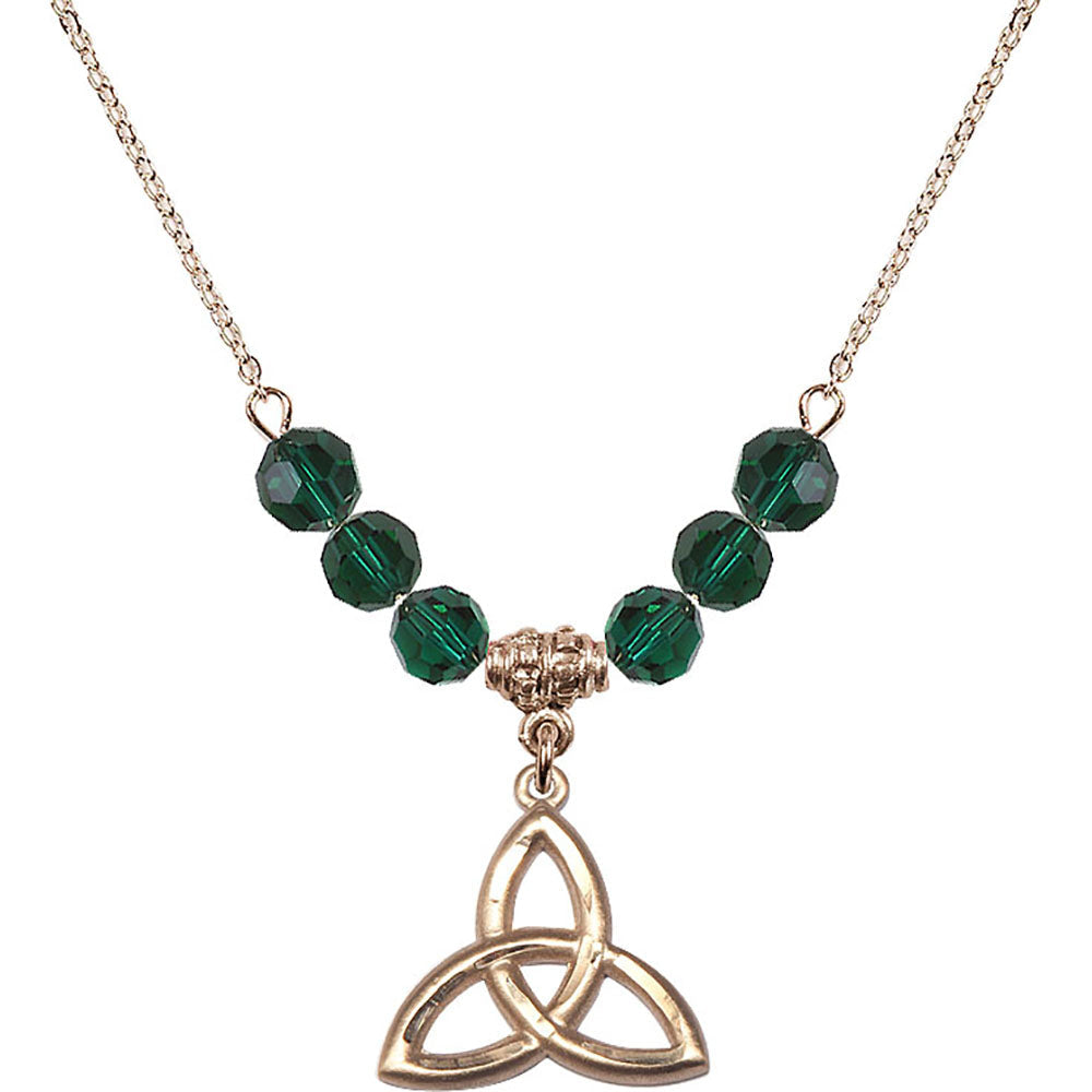 14kt Gold Filled Trinity Irish Knot Birthstone Necklace with Emerald Beads - 5101