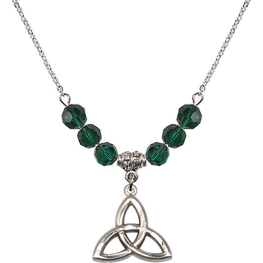 Sterling Silver Trinity Irish Knot Birthstone Necklace with Emerald Beads - 5101