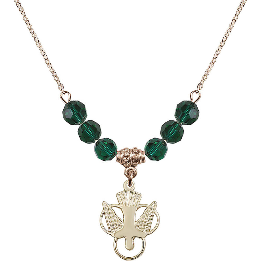 14kt Gold Filled Holy Spirit Birthstone Necklace with Emerald Beads - 5430