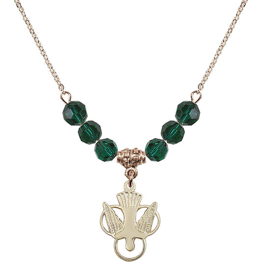 14kt Gold Filled Holy Spirit Birthstone Necklace with Emerald Beads - 5430