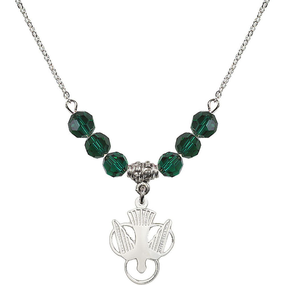 Sterling Silver Holy Spirit Birthstone Necklace with Emerald Beads - 5430