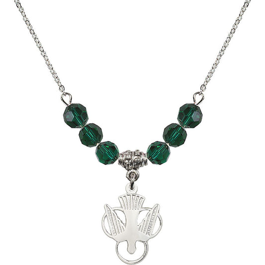 Sterling Silver Holy Spirit Birthstone Necklace with Emerald Beads - 5430