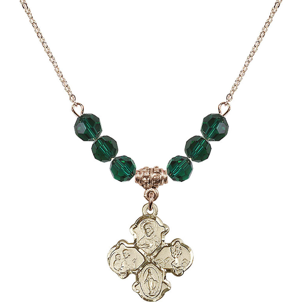 14kt Gold Filled 4-Way Birthstone Necklace with Emerald Beads - 5441