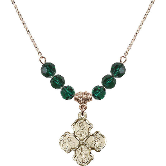 14kt Gold Filled 4-Way Birthstone Necklace with Emerald Beads - 5441