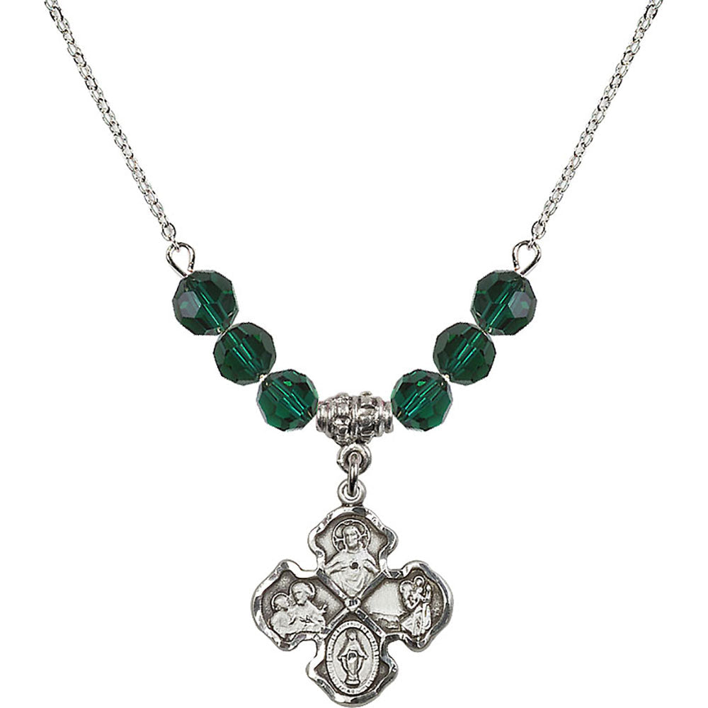 Sterling Silver 4-Way Birthstone Necklace with Emerald Beads - 5441