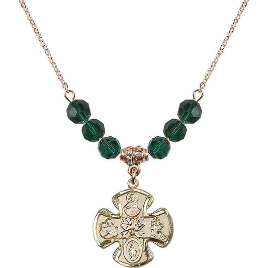 14kt Gold Filled 5-Way Birthstone Necklace with Emerald Beads - 5443