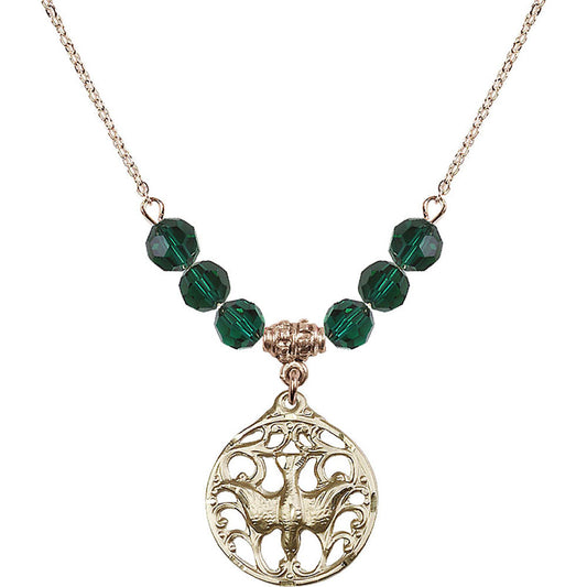 14kt Gold Filled Holy Spirit Birthstone Necklace with Emerald Beads - 5655