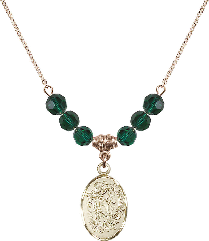 14kt Gold Filled Miraculous Birthstone Necklace with Emerald Beads - 5682