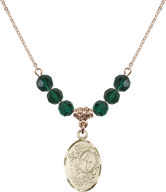 14kt Gold Filled Miraculous Birthstone Necklace with Emerald Beads - 5682